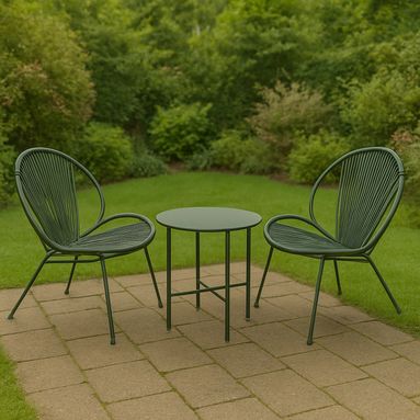 SET 2 POLTRONE E TAVOLINO IN METALLO VERDE SCURO