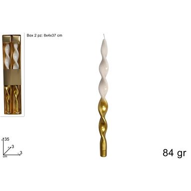 CANDELE TORCIGLIONE 2PZ BIANCO ORO 35CM