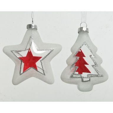 APPENDINO IN VETRO BIANCO/ROSSO CON DECORAZIONE