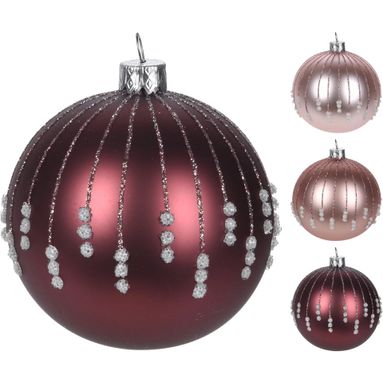 SFERA NATALIZIA 8CM ROSA DECORATA IN VETRO.