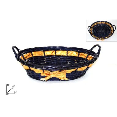 CESTA OVALE BLU C/BORDINO ORO 49X39.