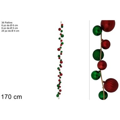GHIRLANDA 36 SFERE NATALIZIE ROSSO E VERDE 170CM