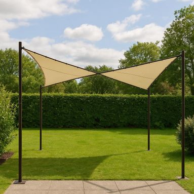 GAZEBO A VELA ERACLITO CON STRUTTURA IN METALLO GRIGIO E TELO DI COPERTURA BEIGE MT.3,5X3,5