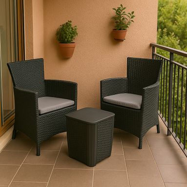 SET BALCONY IOWA GRAFITE IN ECORATTAN CON TAVOLO BASSO