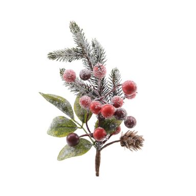 RAMOSCELLO VERDE 24CM CON BACCHE INNEVATE.