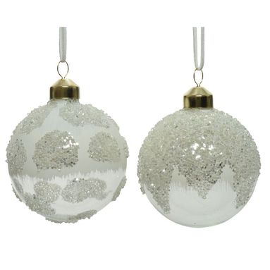 SFERA NATALIZIA IN VETRO BIANCA 8CM CON GLITTER