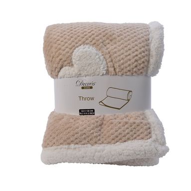 PLAID 260GR IN FLANELLA BEIGE CON CUORE 130X150CM.