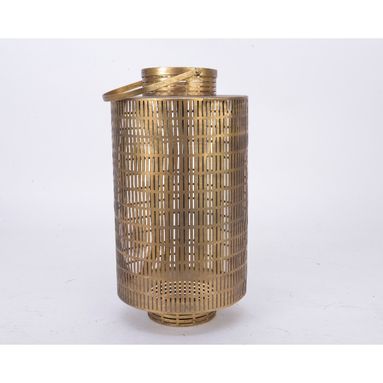LANTERNA A CILINDRO IN FERRO ORO 51CM TRAFORATA