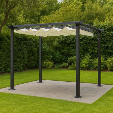 GAZEBO PERGOLA SCORREVOLE ZENONE MT.3X4 STRUTTURA IN METALLO GRIGIO CON TELO BIANCO