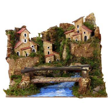 SCENARIO CASE SU FIUME CON PONTE 24X21XH21CM.