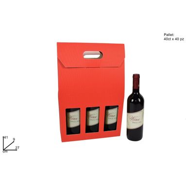 BOX ROSSO ONDA PER 3 BOTTIGLIE A VISTA.