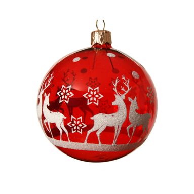 SFERA NATALIZIA RENNA 8CM ROSSA VETRO TRASPARENTE