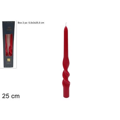 CANDELE TORCIGLIONE SET 2PZ ROSSA IN BOX 25 CM