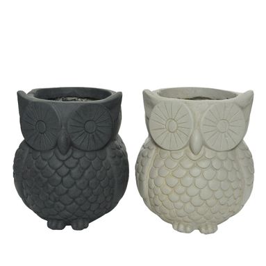 FIORIERA A FORMA DI GUFO H31CM ANTRACITE / SABBIA