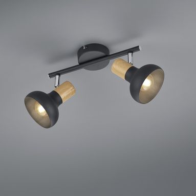 BARRA 2 SPOT E14 LATIKA 30CM NERA/LEGNO