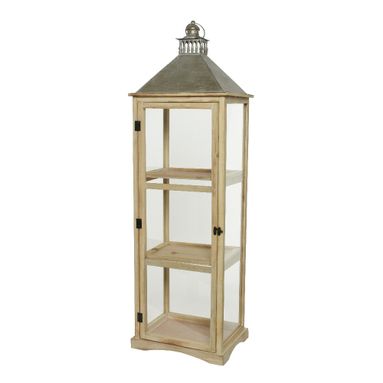 LANTERA IN ABETE NATURALE 27X35XH114CM CON 2 RIPIA