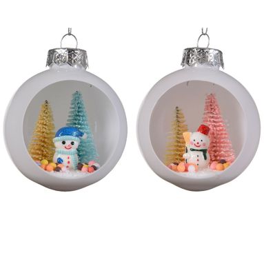 SFERA NATALIZIA 8CM BIANCA CON PUPAZZO DI NEVE