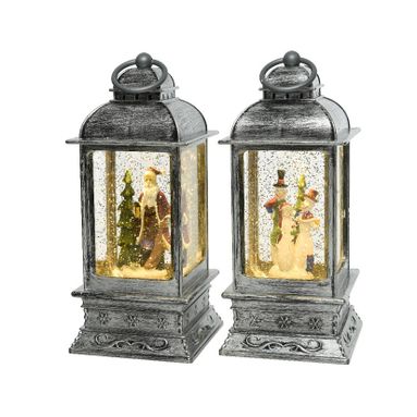 LANTERNA LED ARGENTO CON BABBO NATALE/PUPAZZO