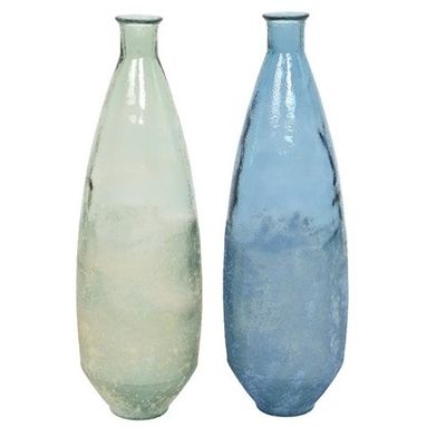 VASO IN VETRO D.26X80CM BIANCO/BLU ANTICATO