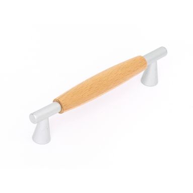 MANIGLIA IN FRASSINO E METALLO 96MM ARGENTO