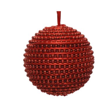 SFERA NATALIZIA ROSSA 8CM CON PERLE ROSSE.