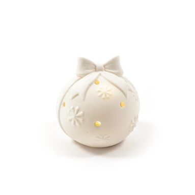 SFERA NATALIZIA LED 9CM BIANCA IN PORCELLANA.
