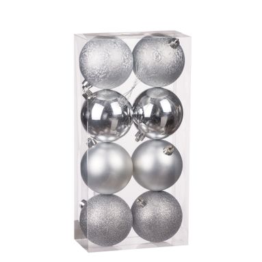 SFERE NATALIZIE SILVER 8CM BOX PZ.8 OPACHE/LUCIDE.