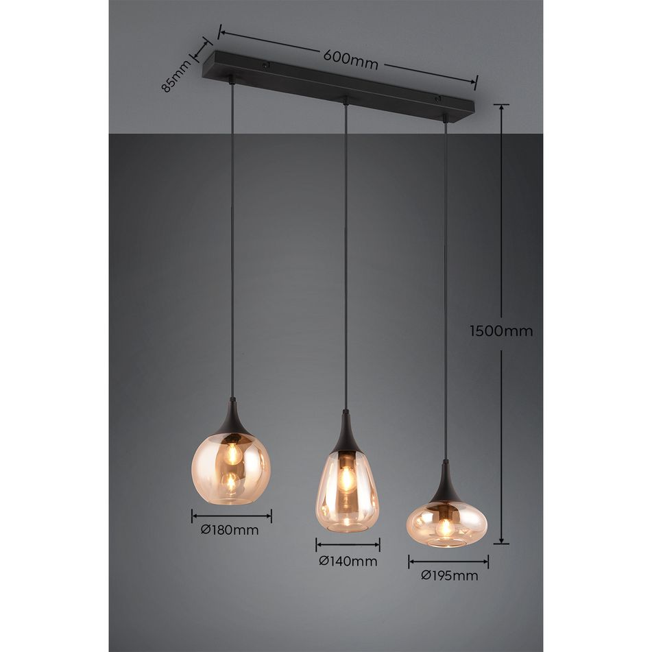 lampadario-3xe14-lumina-60cm-nero-slash-vetri-ambra