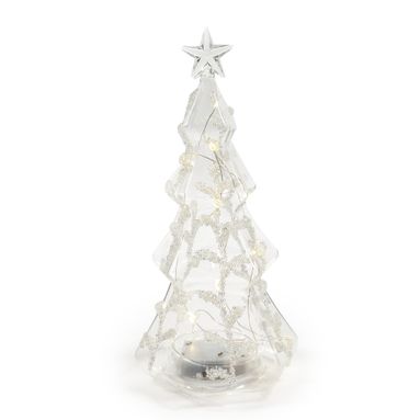 ALBERO NATALE H27CM IN VETRO CON PERLINE E LUCI.
