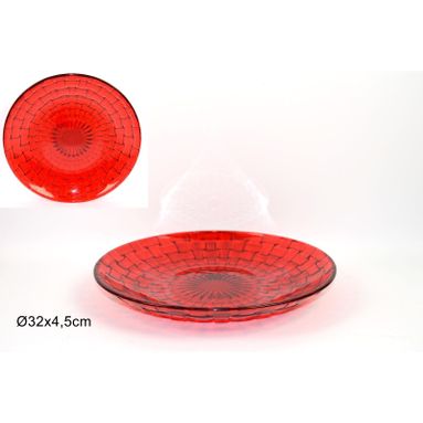 CENTROTAVOLA VETRO ROSSO DIAM CM 32.