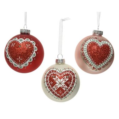 SFERA NATALIZIA CUORE VETRO ROSSO/CIPRIA/BIANCO