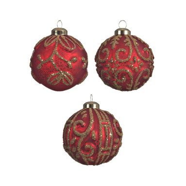 SFERA NATALIZIA IN VETRO ROSSO 8CM CON GLITTER