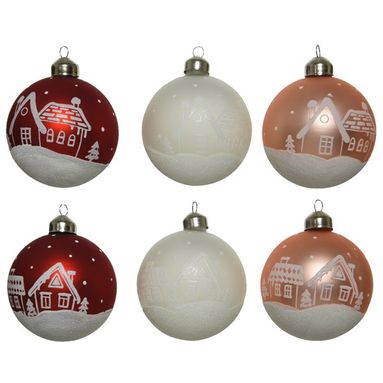 SFERA NATALIZIA IN VETRO ROSSO/ROSA/ARGENTO 8CM