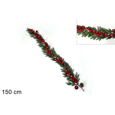 GHIRLANDA 150CM CON PIGNE BACCHE E SFERE ROSSE