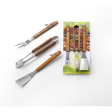 SET 3 ACCESSORI BBQ IN ACCIAIO INOX CON MANICO IN