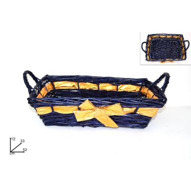 CESTA RETTANGOLARE BLU C/BORDINO ORO 45X34CM.