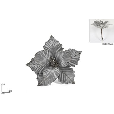 FIORE ARGENTO 20CM CON CLIP E GLITTER.