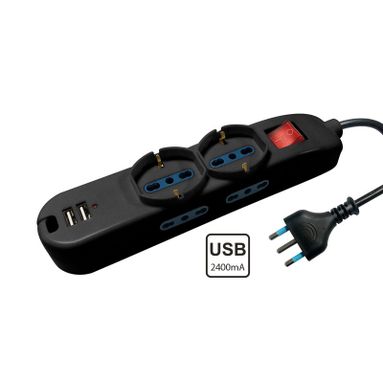 MULTIPRESA 2 SCHUKO + 4 BIVALENTI CON 2 USB DC 5V