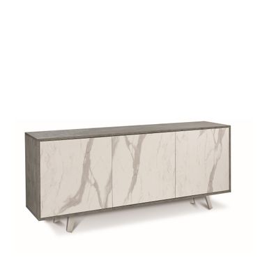MOBILE 3 ANTE KIT 177X41XH74CM STRUTTURA CEMENTO FRONTALE MARMO CALACATTA