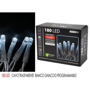180 LED BIANCO GHIACCIO FILO TRASPARENTE