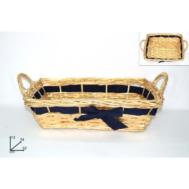 CESTA RETTANGOLARE ORO C/BORDINO BLU 45X34CM.