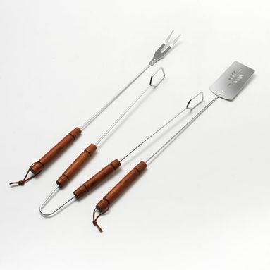 SET 3 ACCESSORI BBQ 55CM CON MANICO IN LEGNO