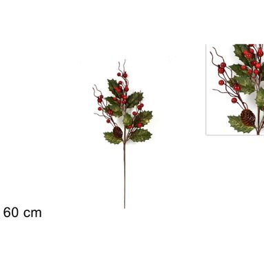 RAMO VERDE 60CM CON BACCHE E FOGLIE VERDI/ORO
