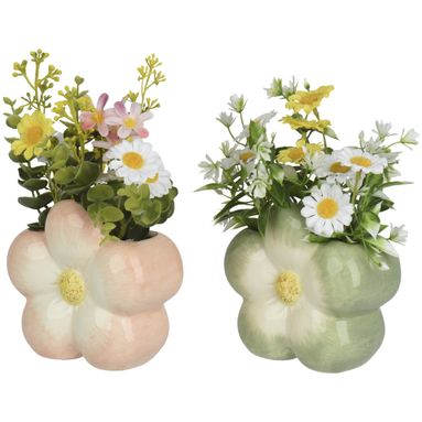 VASO A MARGHERITA 13,5X7XH23CM VERDE / ROSA