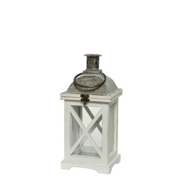 LANTERNA IN ABETE BIANCA 17X17XH36CM CHIUSA SU 2 L