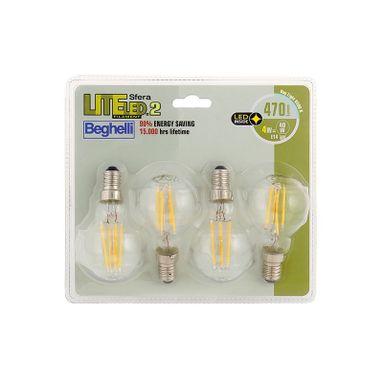 QUADRIPACK LAMPADA LED SFERA FILAMENTO E14 4W 6500