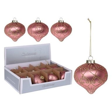 SFERA NATALIZIA A GOCCIA 8CM ROSA IN VETRO.