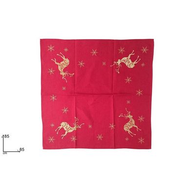 CENTROTAVOLA ROSSO 85X85CM CON DECORO RENNA ORO