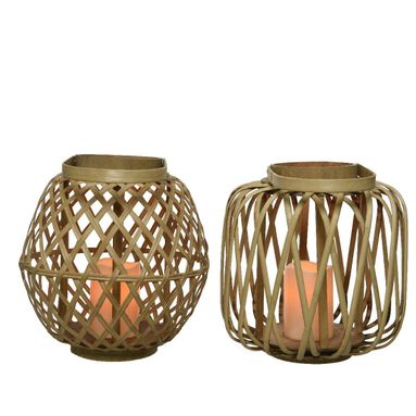 LANTERNA IN BAMBOO 1 LED EFFETTO FIAMMA D.28XH29CM