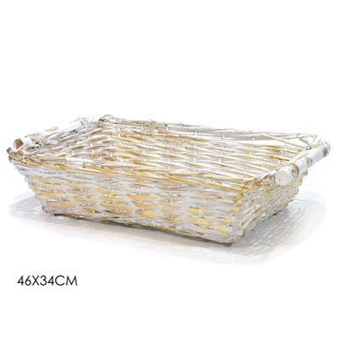 CESTA RETT. 46X34CM BIANCO/ORO.